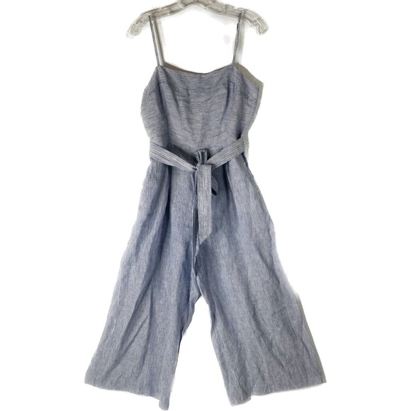 J.CREW Pants - J Crew Sz 10 Linen Blue Marseille Striped Jumpsuit